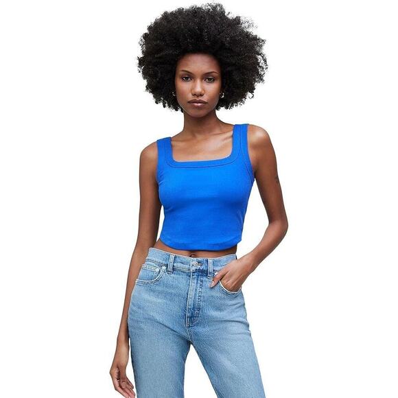 Madewell The Tailored Sleekhold Crop Tank Blue Size XS - Picture 1 of 6